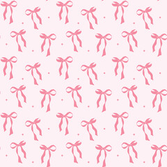 cute coquette aesthetic pattern seamless pink ribbon bow isolated on pink background
