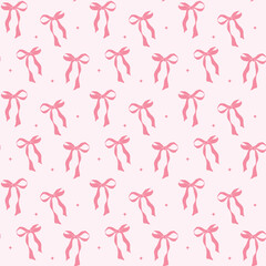 cute coquette aesthetic pattern seamless pink ribbon bow isolated on pink background