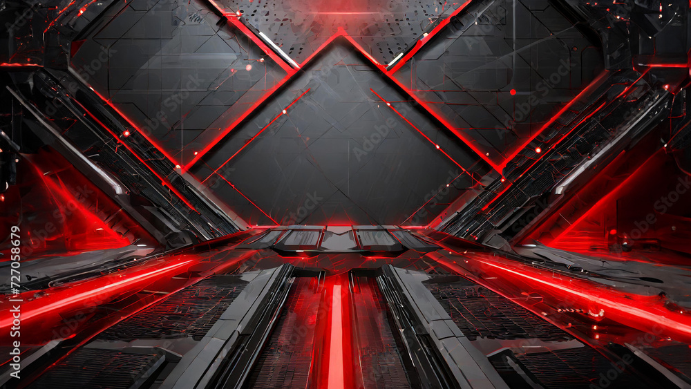 Poster abstract technology background - futuristic sci fi styles in red and black - 3d rendering