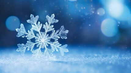 Fototapeta na wymiar A beautiful snowflake shining on blue.