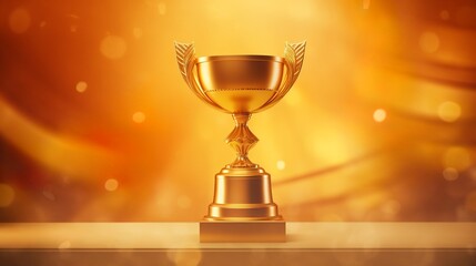 Golden trophy cup on a gold background.