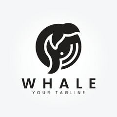 whale ocean logo vector minimalist illustration design, sea whale logo design - obrazy, fototapety, plakaty
