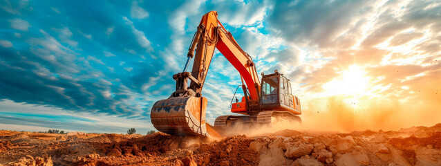 Excavator at Work During Golden Hour on Construction Site
epic illustration