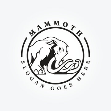 woolly mammoth logo vector design template with long tusks