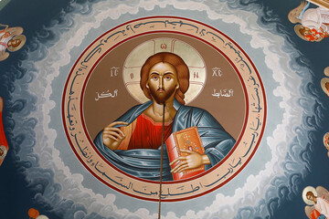 St Elie (Saint Elias) Greek orthodox church, Rabieh, Lebanon. Pantocrator Christ painted on the ceiling