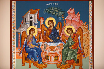 St Elie (Saint Elias) Greek orthodox church, Rabieh, Lebanon . Holy Trinity painting