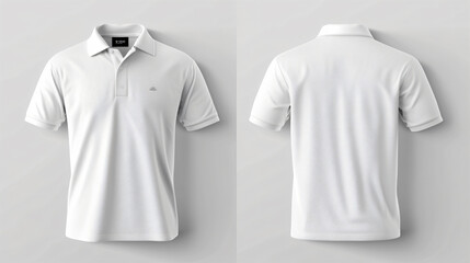 A versatile white polo shirt mockup, perfect for showcasing your own designs. This blank canvas allows you to easily customize the front and back, making it ideal for branding and promotiona