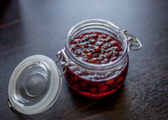 Jar of fresh dogwood jam
