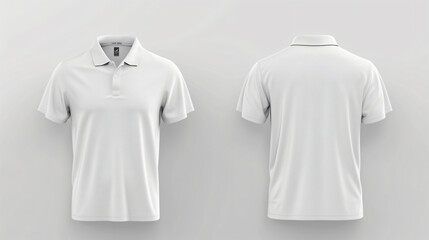 A versatile blank white polo shirt mockup that is perfect for showcasing your custom designs and branding. This high-quality image features both the front and back views of the polo shirt, a