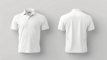 Front and back white polo shirt mockup, perfect for showcasing your designs. This blank canvas allows you to easily customize the shirt to fit your brand's aesthetic. Ideal for fashion desig