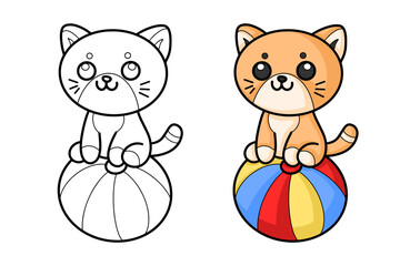 Fototapeta premium learn to color the cat on the circus ball, coloring book, coloring pages for children.