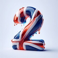 Glasss digit 2 in color of United Kingdom flag. AI generated illustration - obrazy, fototapety, plakaty