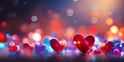 valentine hearts background, Romantic Valentine's Day Background with Flying Sparkling Hearts
