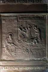 Saint Paul melkite (Greek catholic) cathedral, Harissa, Lebanon. Door relief depicting the life of Saint Paul