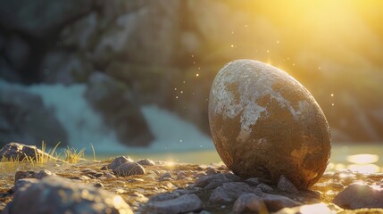 Obraz premium Eggs appearing naturally within the soil, seamlessly integrated into their surroundings.