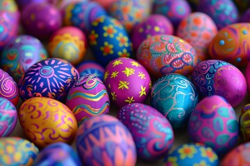 Fototapeta na wymiar vibrant bold purple color hand painted Easter eggs background