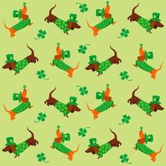 St. Patrick's day Seamless Pattern background. Simple trendy pattern with dogs.  For the design of fabric, wrapping paper, wallpaper, prints, clothing, packaging and postcards. 17 march. 