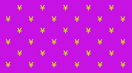 Illustration of Yellow Green Japanese Yen Sign Pattern on Purple Background