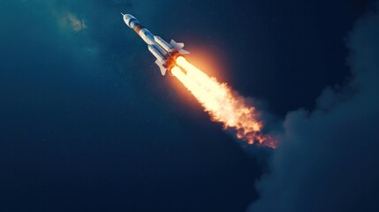 Close-Up View of Spacecraft Engine Thrusters Firing During a Nighttime Launch Sequence