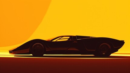 Silhouette of a Sports Car Against a Vibrant Orange Background in a Studio Setting