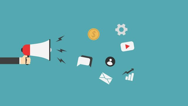 Mega horn business illustration and set of icon with animation