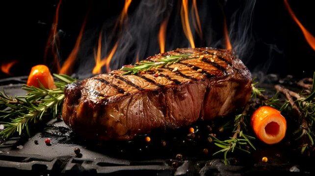 Grilled steak bbq scene, 4k animated virtual repeating seamless	