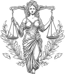 grey vector of lady justice Holding scales