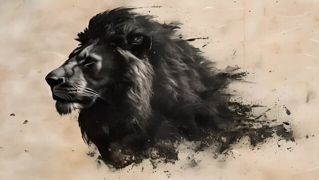 Lion head moving. simple minimalist tiger head wild animal logo 4k illustration template design, Retro design King of the jungle mp4