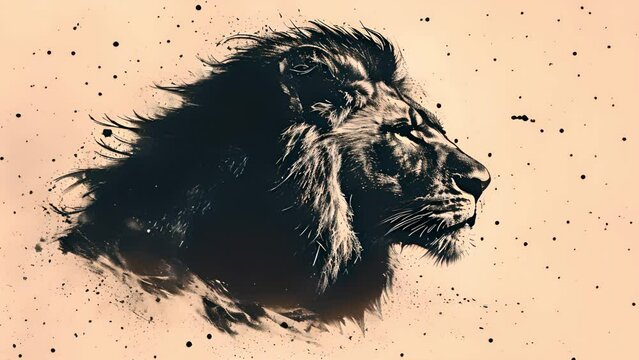 Lion head moving. simple minimalist tiger head wild animal logo 4k illustration template design, Retro design King of the jungle mp4