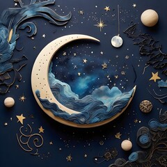 moon and stars on the night sky