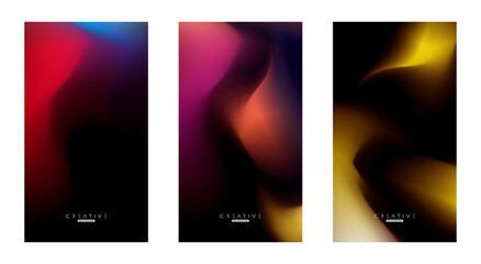 Set of Abstract liquid Gradient Vertical Background. Black, Red, and Blue Fluid Color Gradient. Design Template For ads, Banner, Poster, Cover, Brochure, Wallpaper, and flyer. Vector.