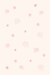 Delicate pattern for Valentine's Day with a cup and flowers, on a light background, seamless pattern with pink roses