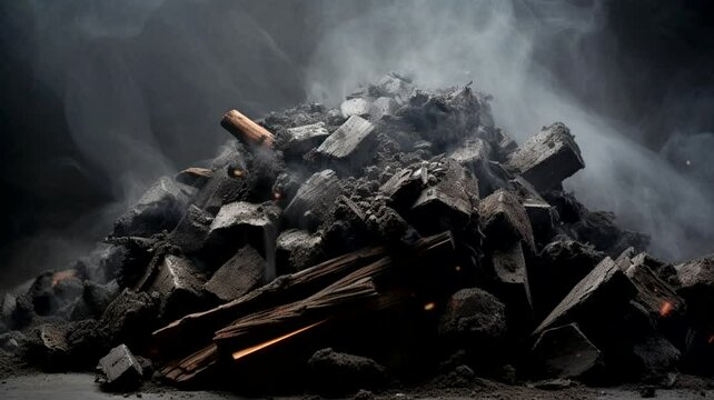 Smoky charcoal pile, animated virtual repeating seamless 4k	