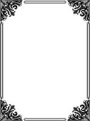 Corner border damask frame black line Art elegant ornament decorative page frame simple proportion vertical template