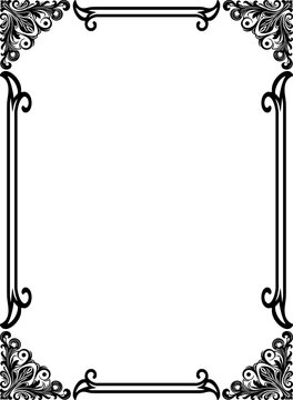 Corner border damask frame black line Art elegant ornament decorative page frame simple proportion vertical template