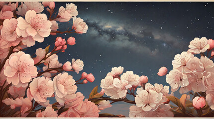 桜の蕾とお天の川 - obrazy, fototapety, plakaty