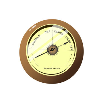 Vintage aneroid 3D barometer on isolated white