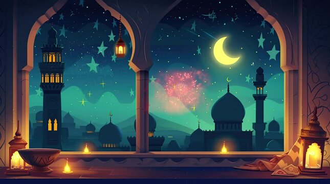 beautiful ramadan mubarak with beautiful shiny luxury islamic ornament and abstract gradient  Seamless looping 4k time-lapse virtual video animation background. Generated AI	
