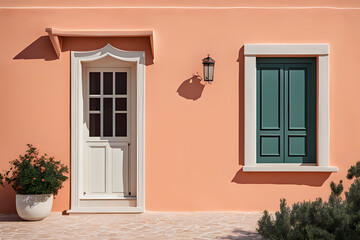 Fototapeta na wymiar Tuscan Tranquility: A Peach-Painted Haven in Mediterranean Style
