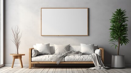 Empty frame in a living room interior with sofa
