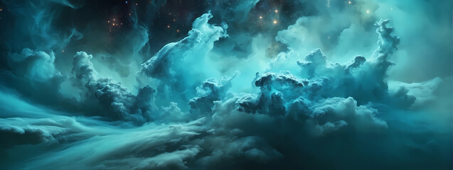 Fototapeta na wymiar Turquoise mist forming a nebula-like effect, introducing an element of cosmic beauty and intrigue to the atmospheric setting.