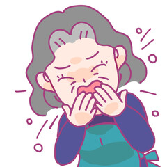 咳をするシニア女性のイラスト