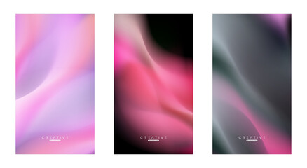 Obraz na płótnie Canvas Set of Abstract liquid Gradient Vertical Background. Black, Purple, and Pink Fluid Color Gradient. Design Template For ads, Banner, Poster, Cover, Brochure, Wallpaper, and flyer. Vector.
