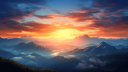 Mountain Sunrise Elegance, Light Bronze and Azure Hues
