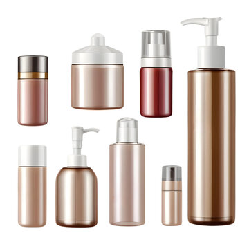 Set of cosmetic bottles isolated on a transparent background