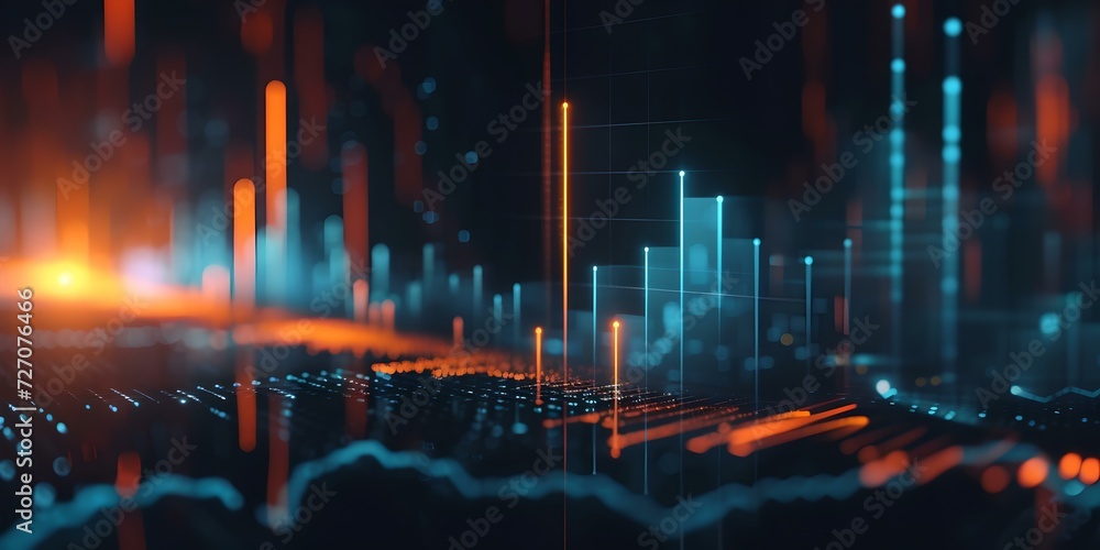 Poster Futuristic digital cityscape with glowing neon lights and abstract shapes. virtual reality concept. tech-themed background image. AI