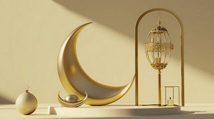 3d rendered Ornamental Arabic lantern glowing invitation for Muslim holy month Ramadan Kareem