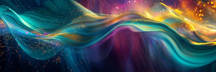  Big data analysis abstract background, where a wave of vibrant colors represents varying data sets, ebbing and flowing in a visual representation of data analysis and interpretation. © Bilas AI