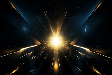 Abstract background with yellow gold blue tones, laser and geometric themes, glowing light in a dark space. Generative AI