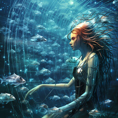 Cybernetic mermaids swimming in a data stream.